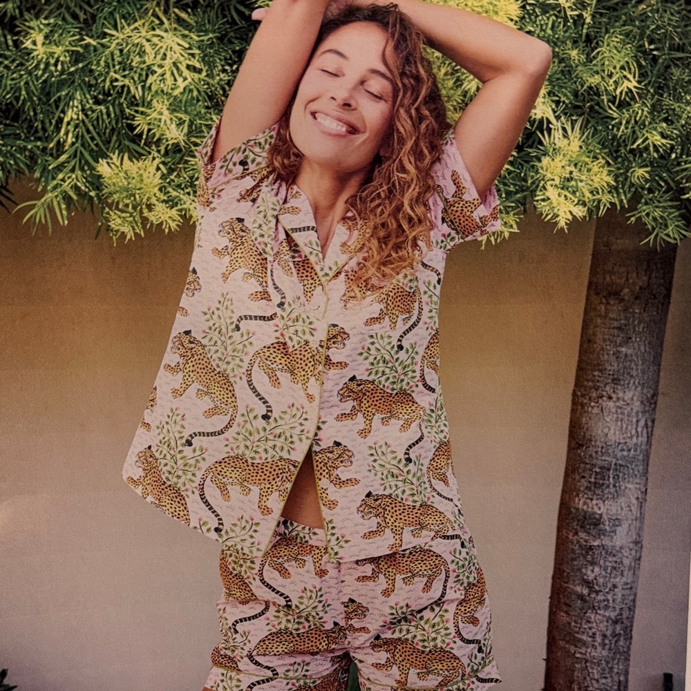 Printfresh Pink and Green Jungle Cat Pajama Set